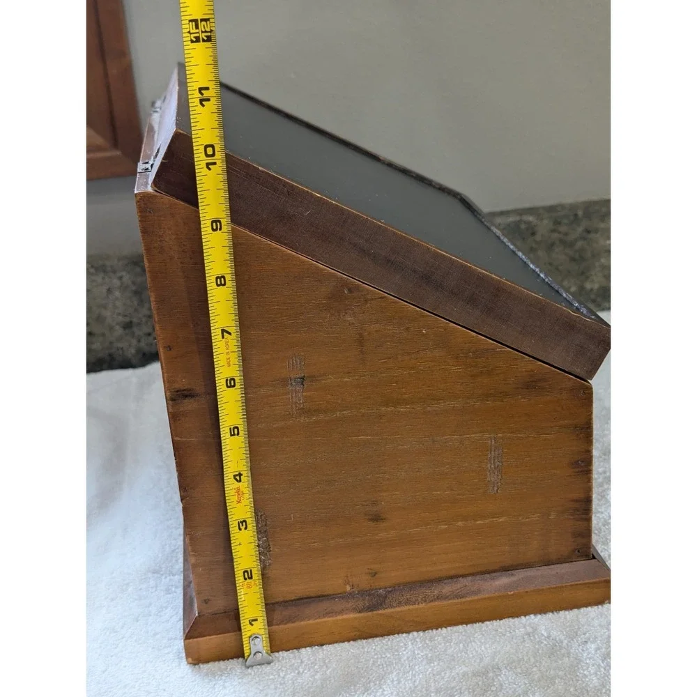 Vintage Wooden Office Desktop Organizer Chalkboard Hinged Letter Pencil Caddy